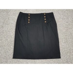 Lauren Ralph Lauren Black Pencil Skirt Size 16 Gold Buttons Hermitage Collection